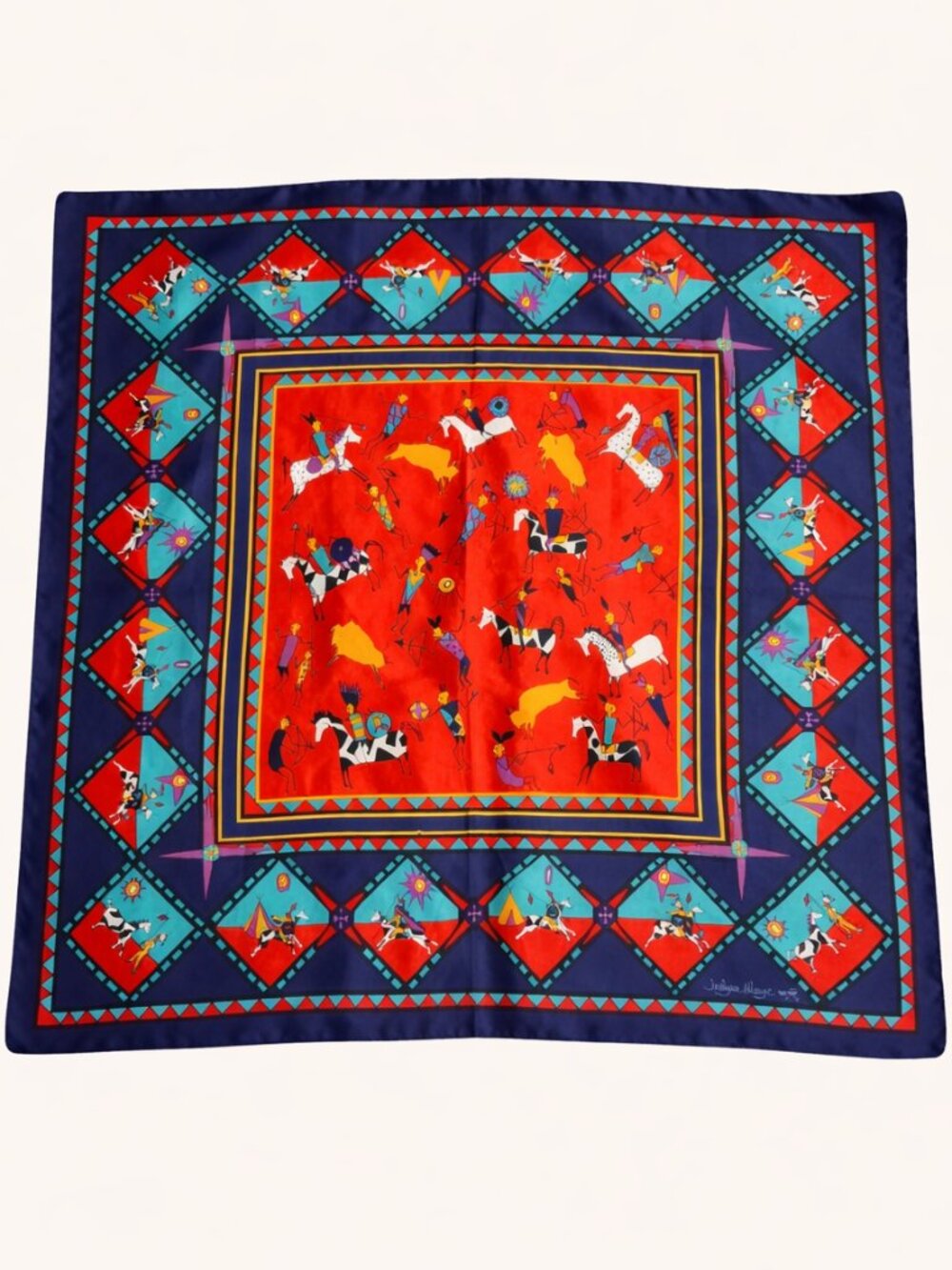 JOCELYNE MANGE Signed 31" SCARF Native American Tribal Magenta Designs